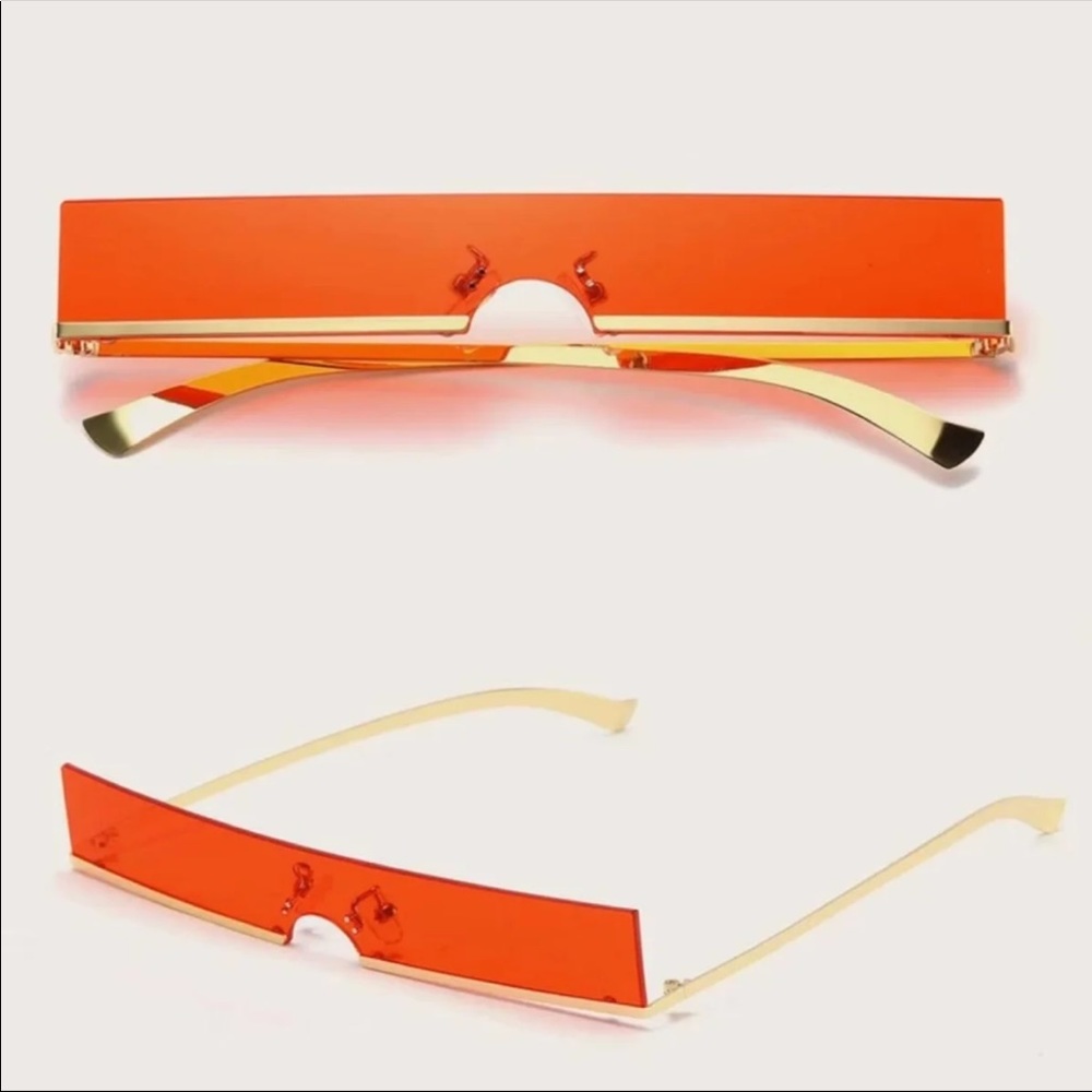 Red Orange Rimless Rectangle Sunglasses